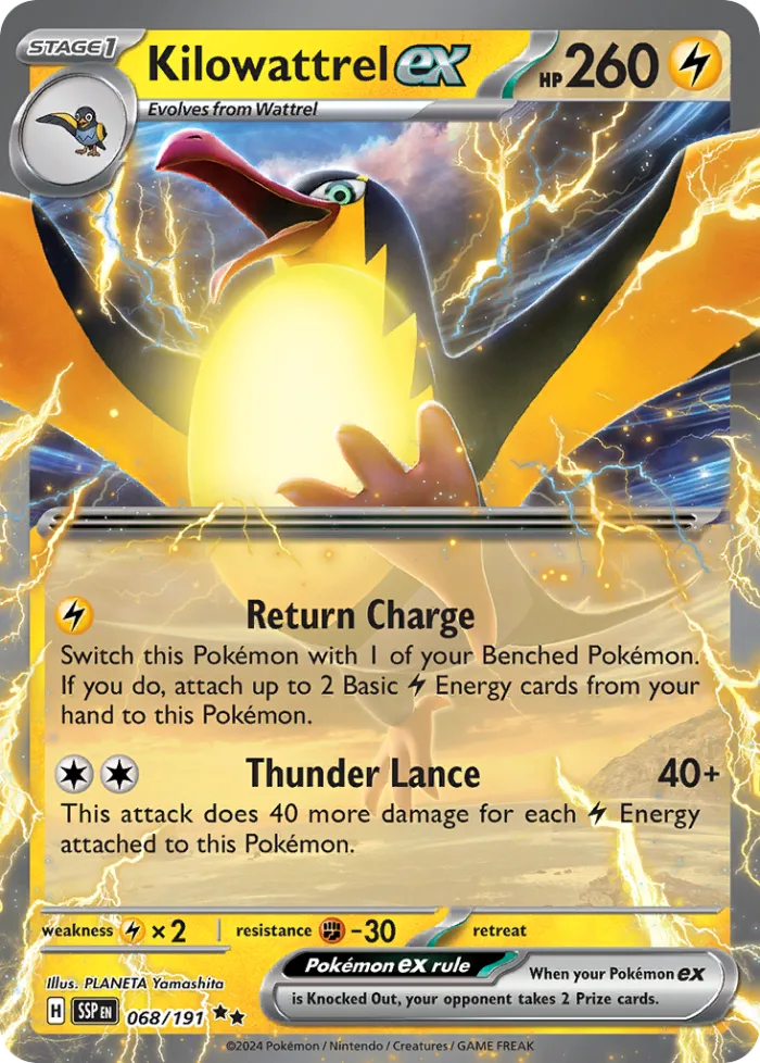 Kilowattrel ex #68 Surging Sparks Pokemon card