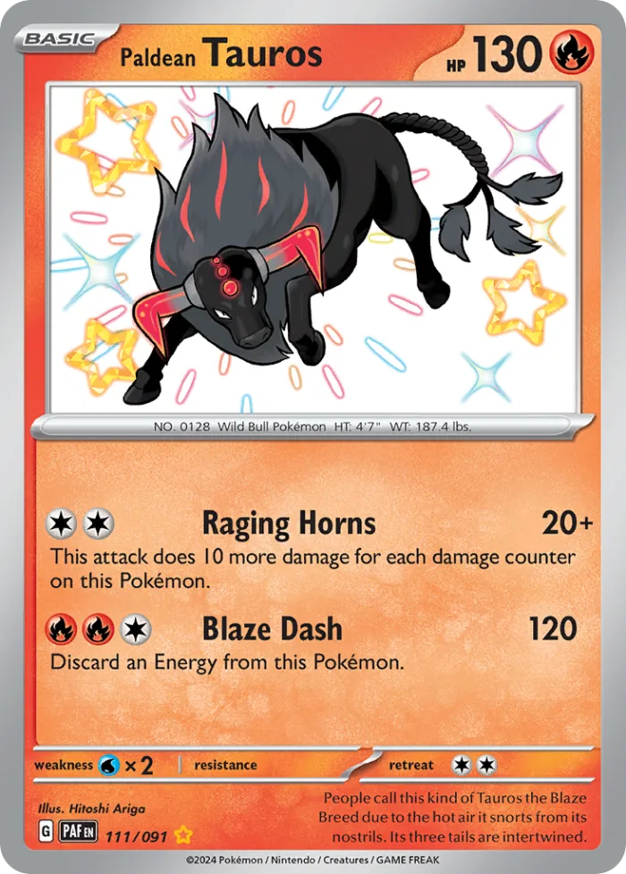 Paldean Tauros #111 Paldean Fates Pokemon card
