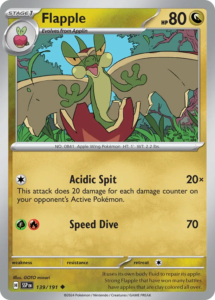 Flapple #139 Surging Sparks Pokemon card