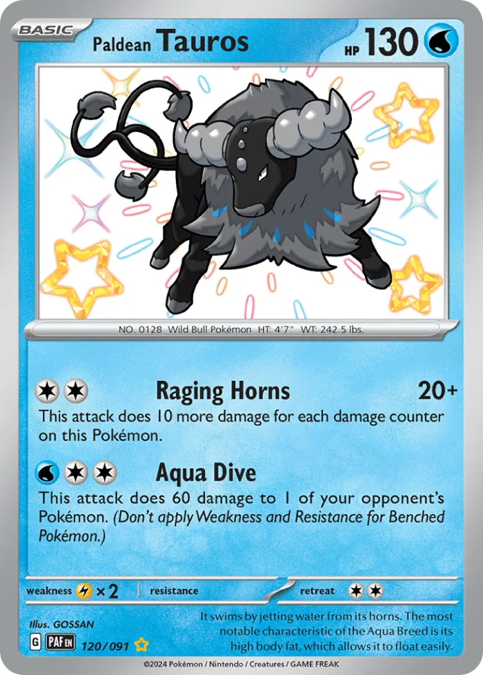 Paldean Tauros #120 Paldean Fates Pokemon card