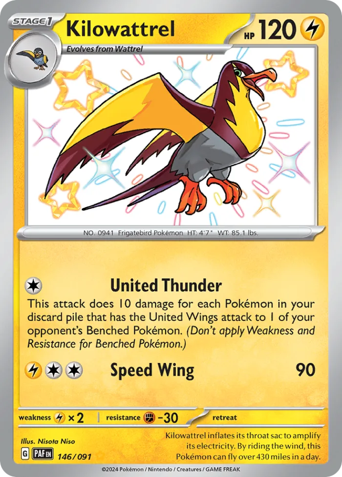 Kilowattrel #146 Paldean Fates Pokemon card