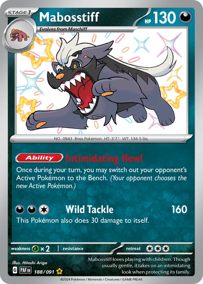 Mabosstiff #188 Paldean Fates Pokemon card