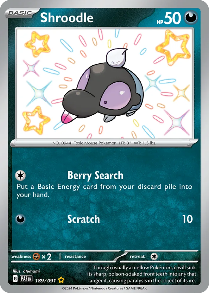 Shroodle #189 Paldean Fates Pokemon card
