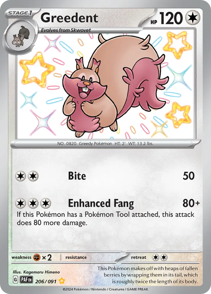 Greedent #206 Paldean Fates Pokemon card