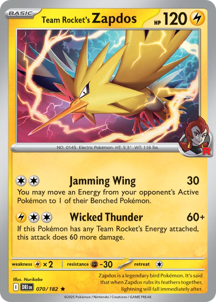 Team Rocket's Zapdos #70 Destined Rivals Pokemon card