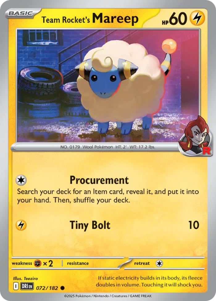 Team Rocket's Mareep #72 Destined Rivals Pokemon card