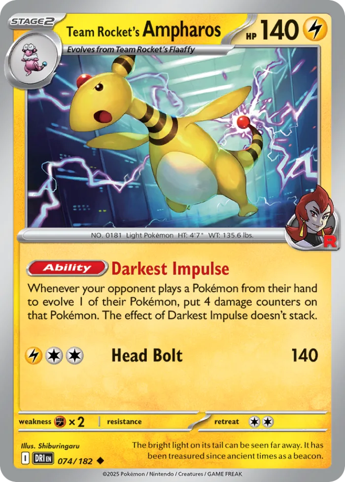 Team Rocket's Ampharos #74 Destined Rivals Pokemon card