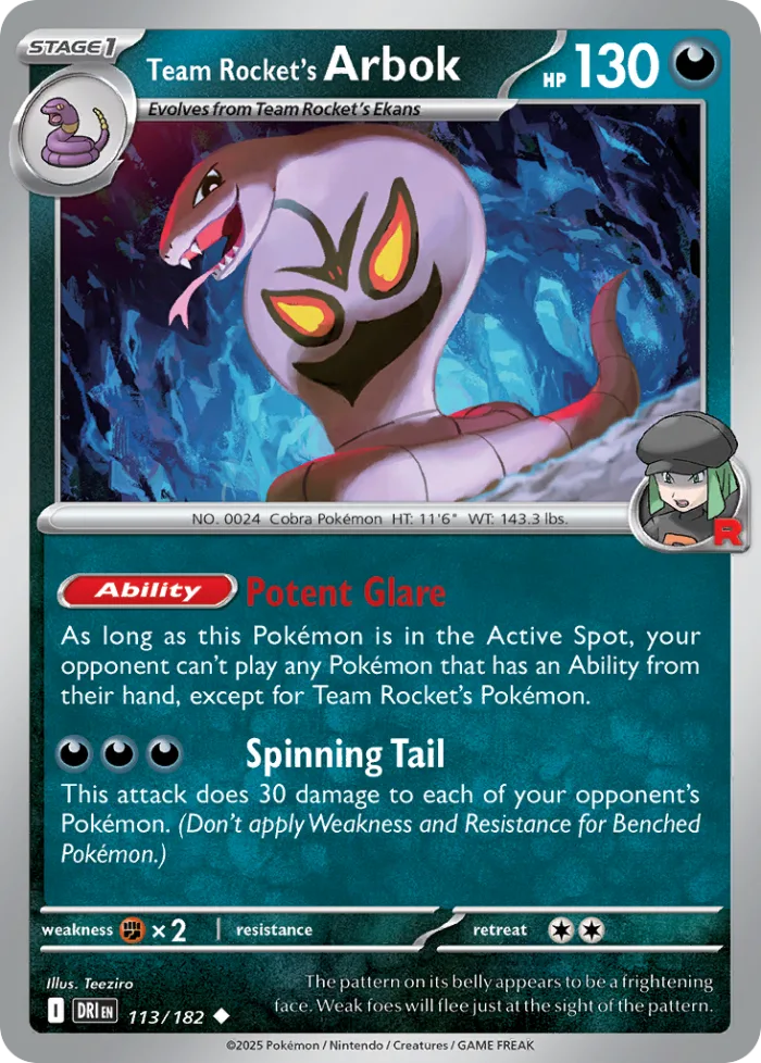 Team Rocket's Arbok #113 Destined Rivals Pokemon card