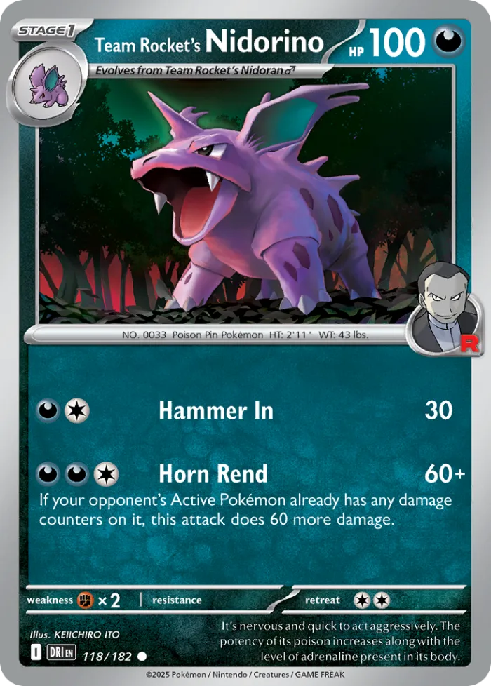 Team Rocket's Nidorino #118 Destined Rivals Pokemon card