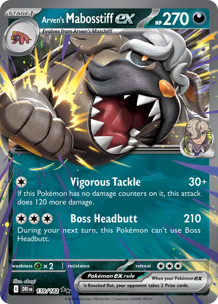 Arven's Mabosstiff ex #139 Destined Rivals Pokemon card