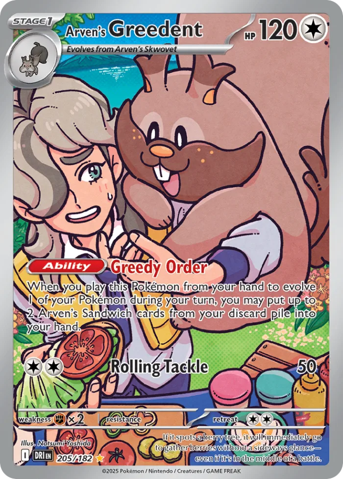 Arven's Greedent #205 Destined Rivals Pokemon card