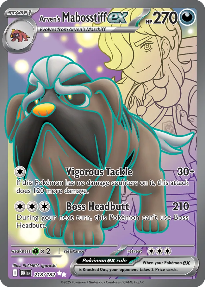 Arven's Mabosstiff ex #218 Destined Rivals Pokemon card