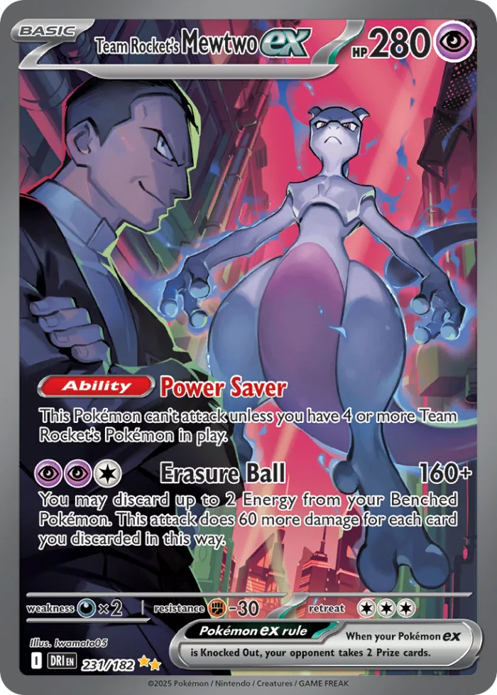 Team Rocket's Mewtwo ex #231 Destined Rivals Pokemon card