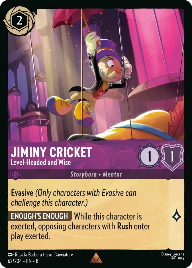 Jiminy Cricket #62 Reign of Jafar Disney Lorcana card