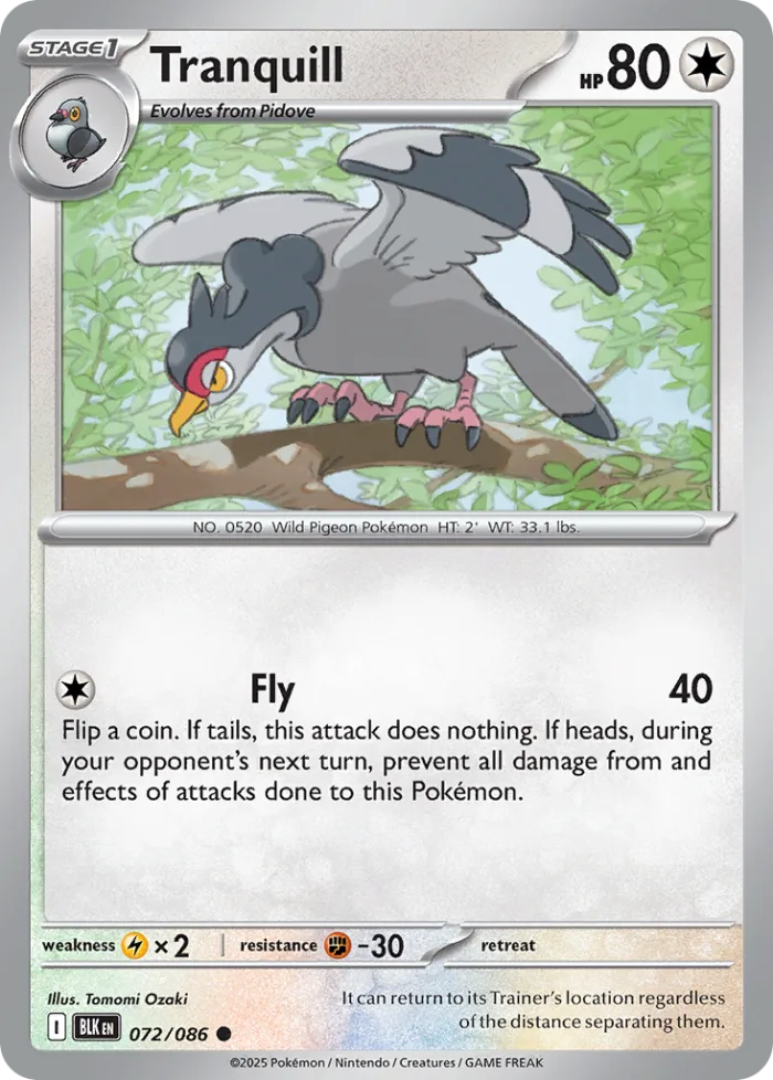 Tranquill #72 Black Bolt Pokemon card