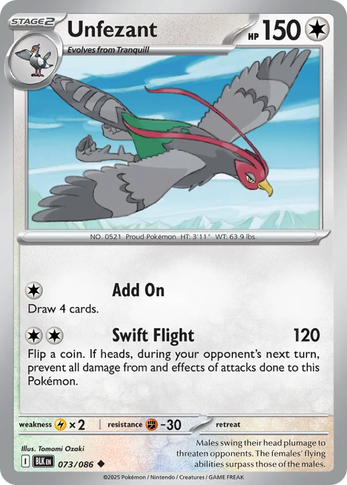 Unfezant #73 Black Bolt Pokemon card