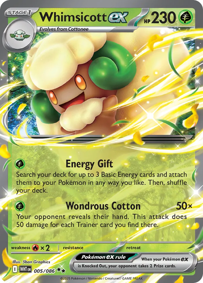 Whimsicott ex #5 White Flare Pokemon card