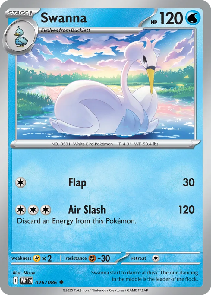 Swanna #26 White Flare Pokemon card