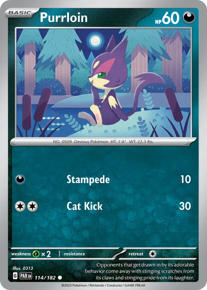 Purrloin #114 Paradox Rift Pokemon card