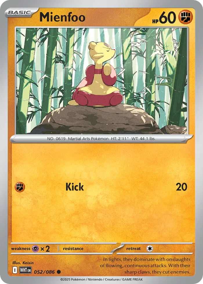 Mienfoo #52 White Flare Pokemon card