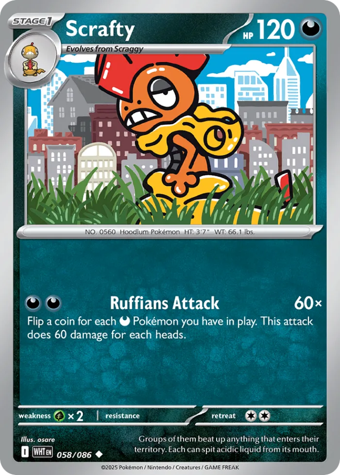 Scrafty #58 White Flare Pokemon card