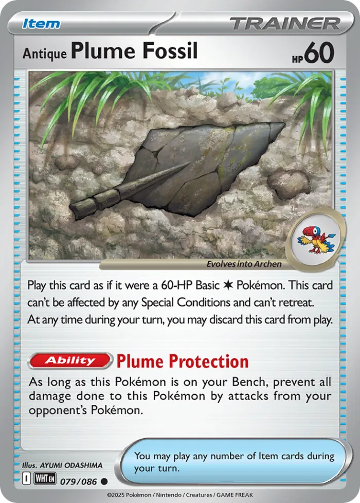 Antique Plume Fossil #79 White Flare Pokemon card