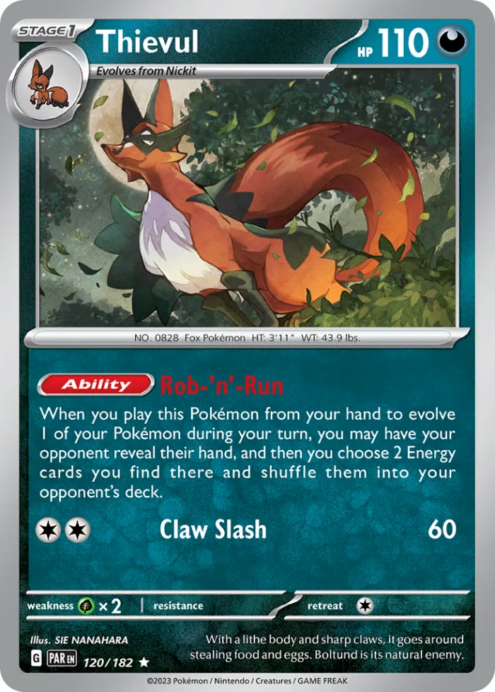 Thievul #120 Paradox Rift Pokemon card