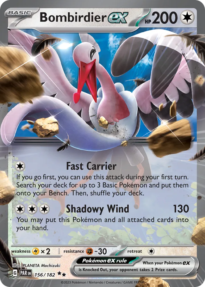 Bombirdier ex #156 Paradox Rift Pokemon card