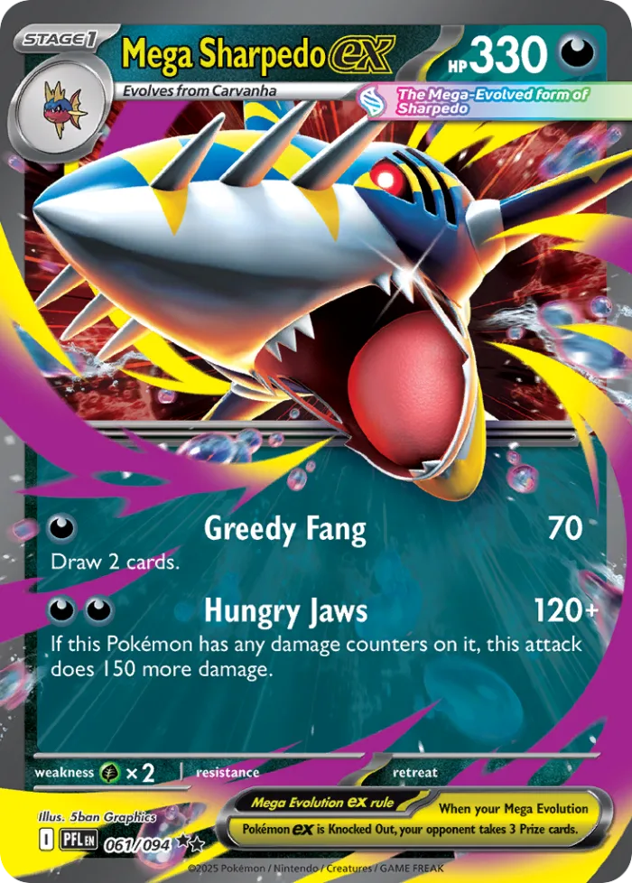Mega Sharpedo ex #61 Phantasmal Flames Pokemon card