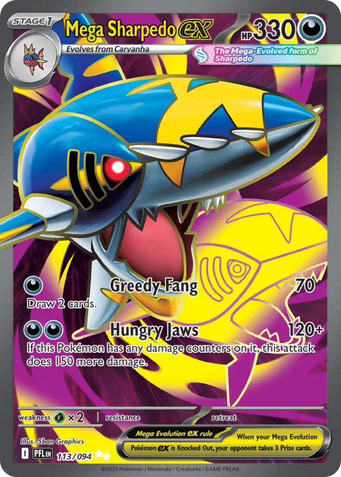 Mega Sharpedo ex #113 Phantasmal Flames Pokemon card