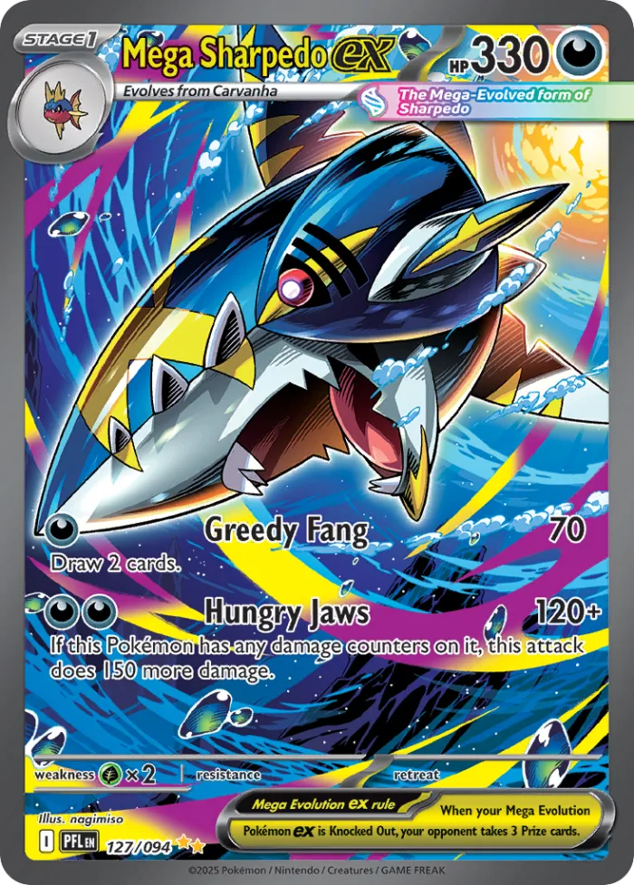 Mega Sharpedo ex #127 Phantasmal Flames Pokemon card