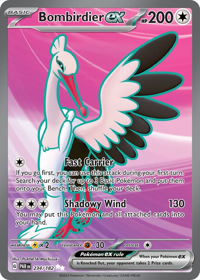 Bombirdier ex #234 Paradox Rift Pokemon card