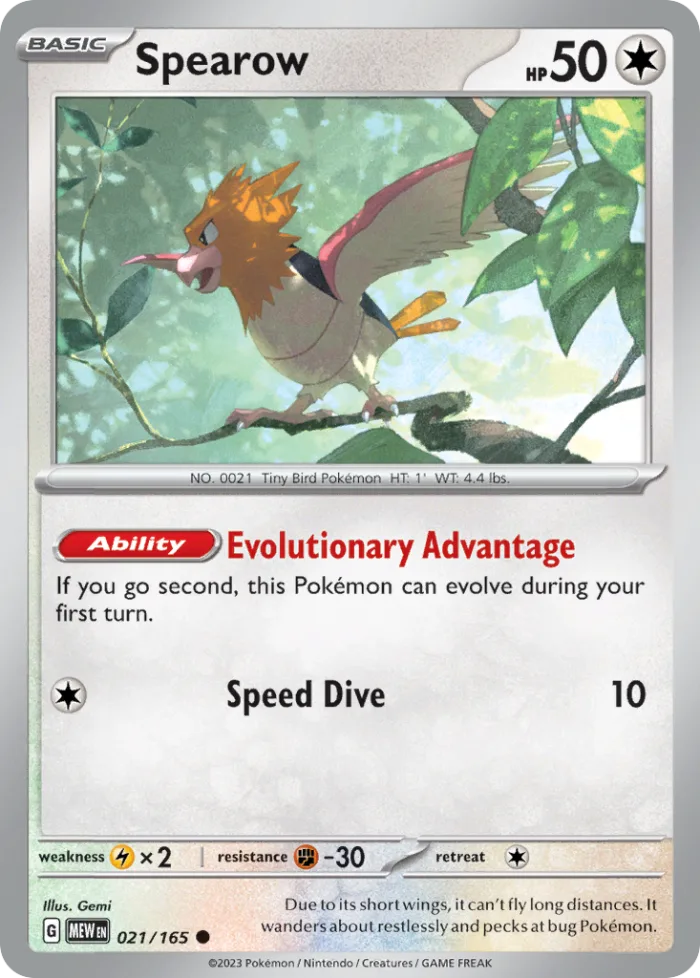 Spearow #21 151 Pokemon card