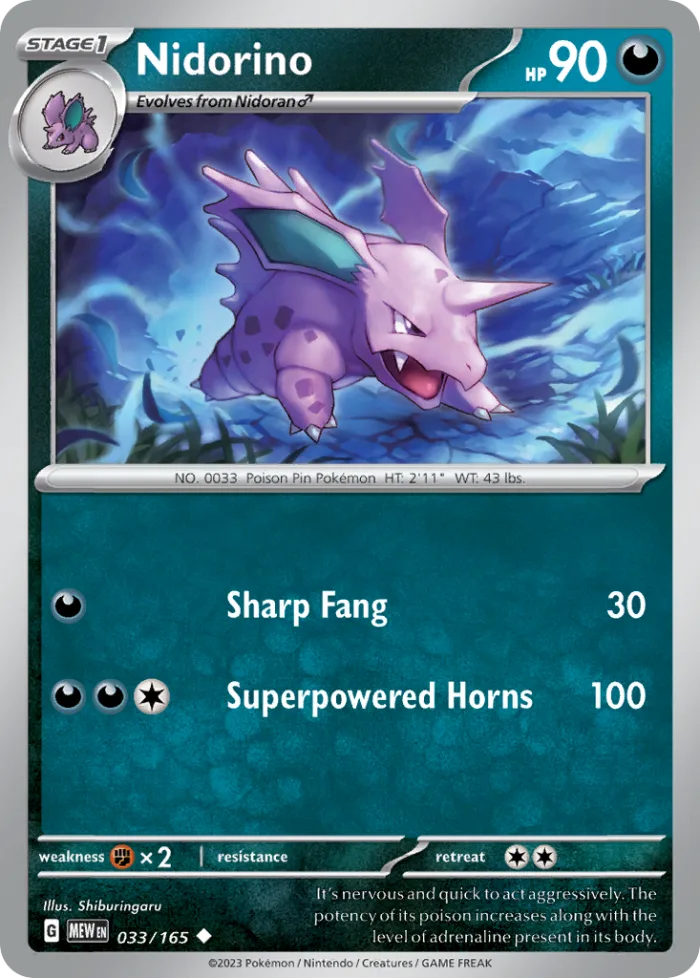 Nidorino #33 151 Pokemon card