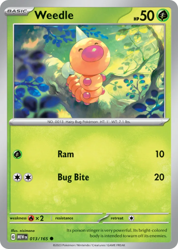 Weedle #13 151 Pokemon card