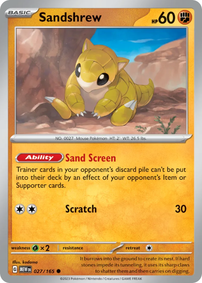 Sandshrew #27 151 Pokemon card