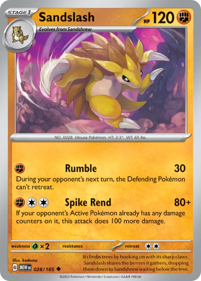 Sandslash #28 151 Pokemon card