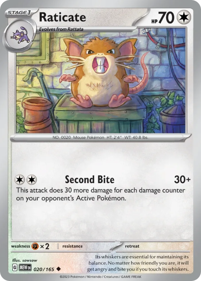 Raticate #20 151 Pokemon card