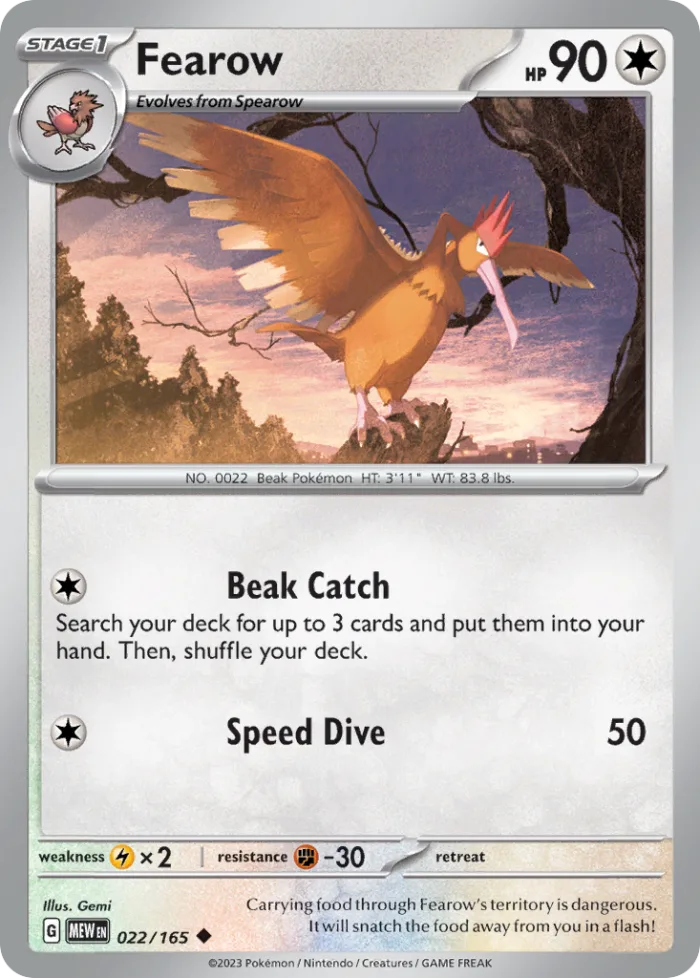 Fearow #22 151 Pokemon card