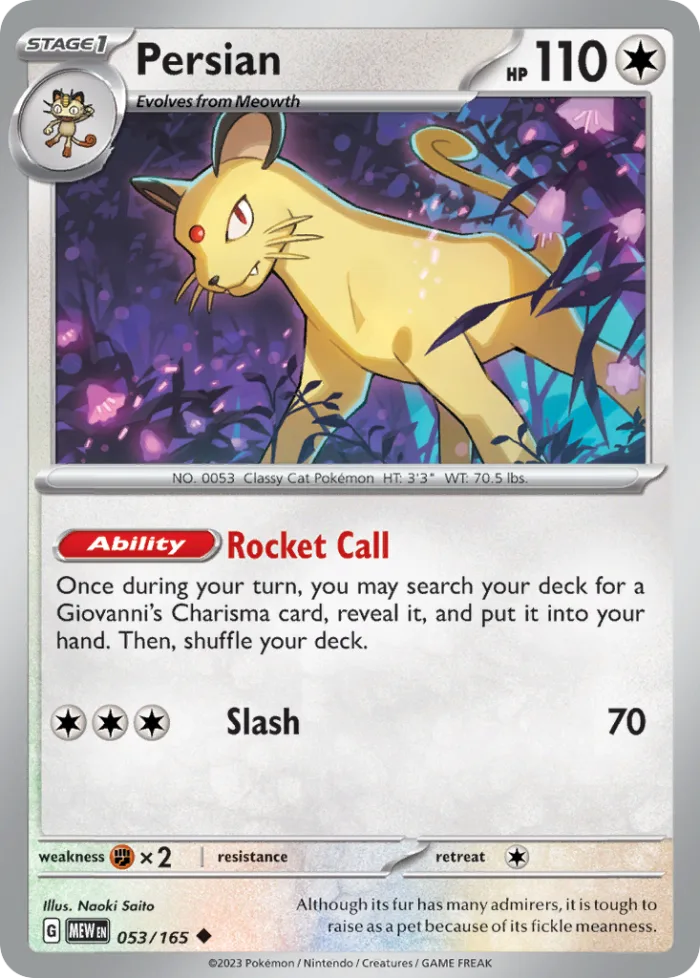 Persian #53 151 Pokemon card
