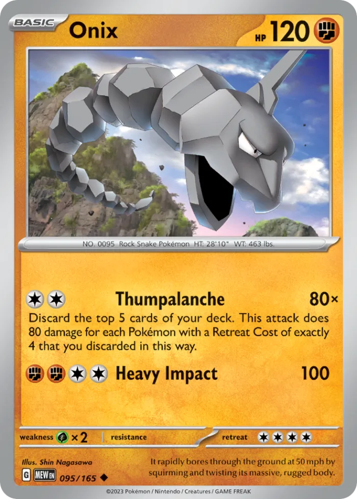 Onix #95 151 Pokemon card