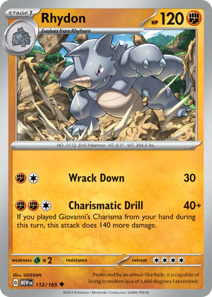 Rhydon #112 151 Pokemon card
