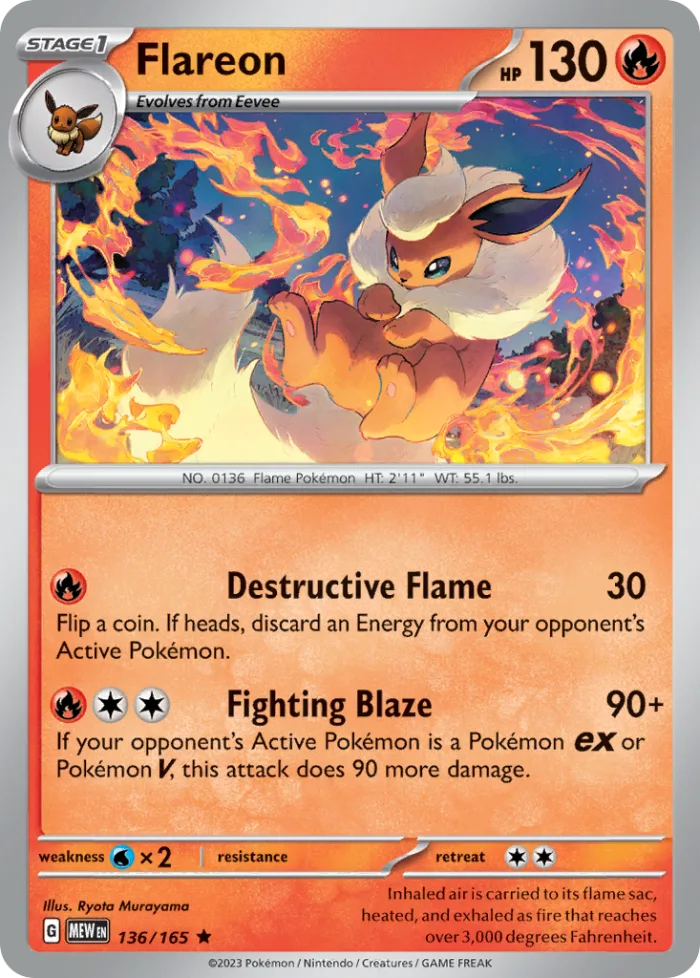Flareon #136 151 Pokemon card
