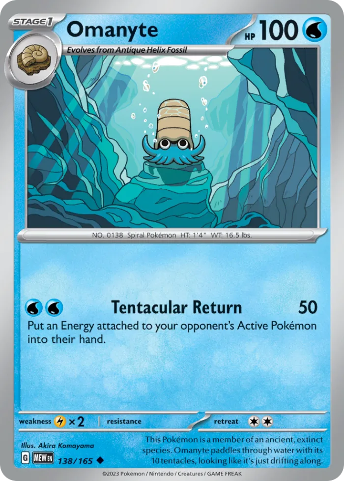 Omanyte #138 151 Pokemon card