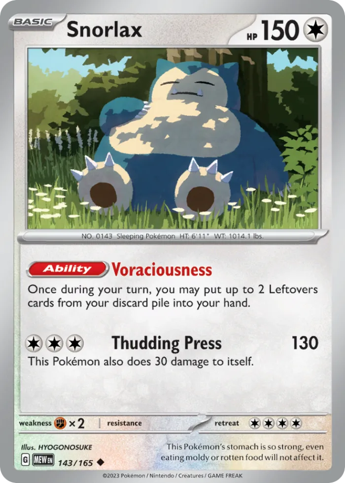 Snorlax #143 151 Pokemon card