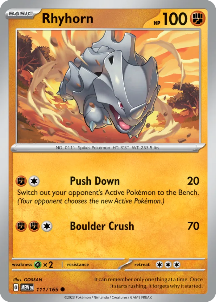 Rhyhorn #111 151 Pokemon card
