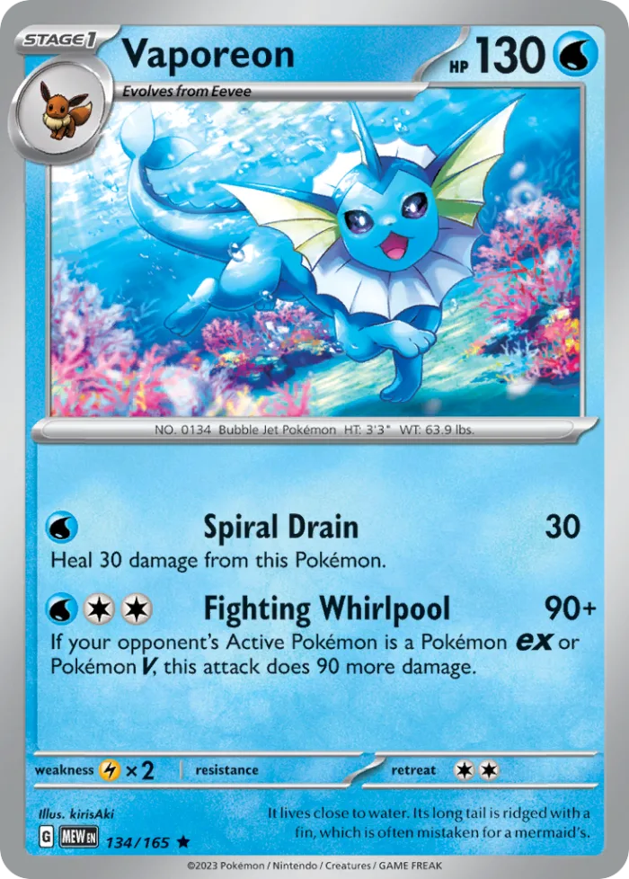 Vaporeon #134 151 Pokemon card