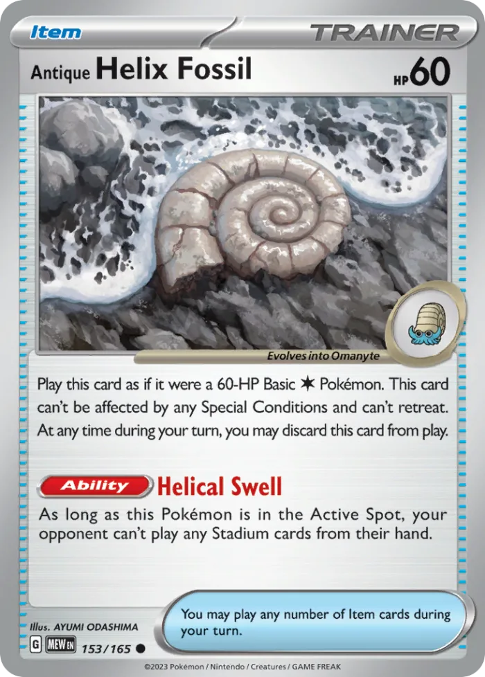 Antique Helix Fossil #153 151 Pokemon card