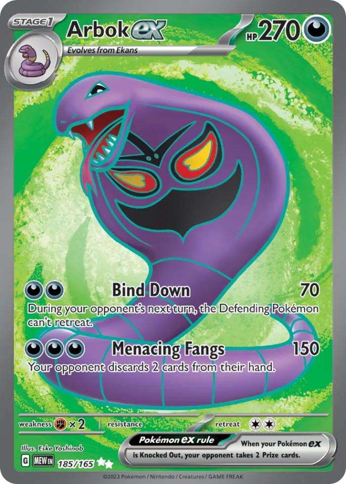 Arbok ex #185 151 Pokemon card