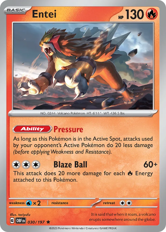 Entei #30 Obsidian Flames Pokemon card